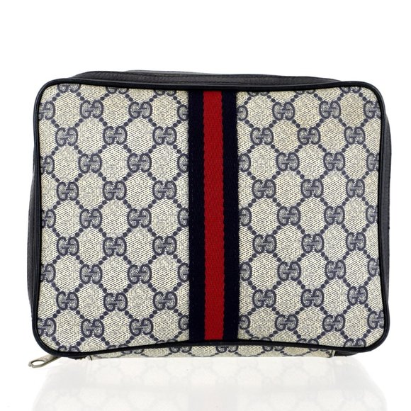 Vintage GUCCI Supreme Web GG Monogram Canvas and Leather Toiletry Travel Zip Bag - Picture 2 of 12
